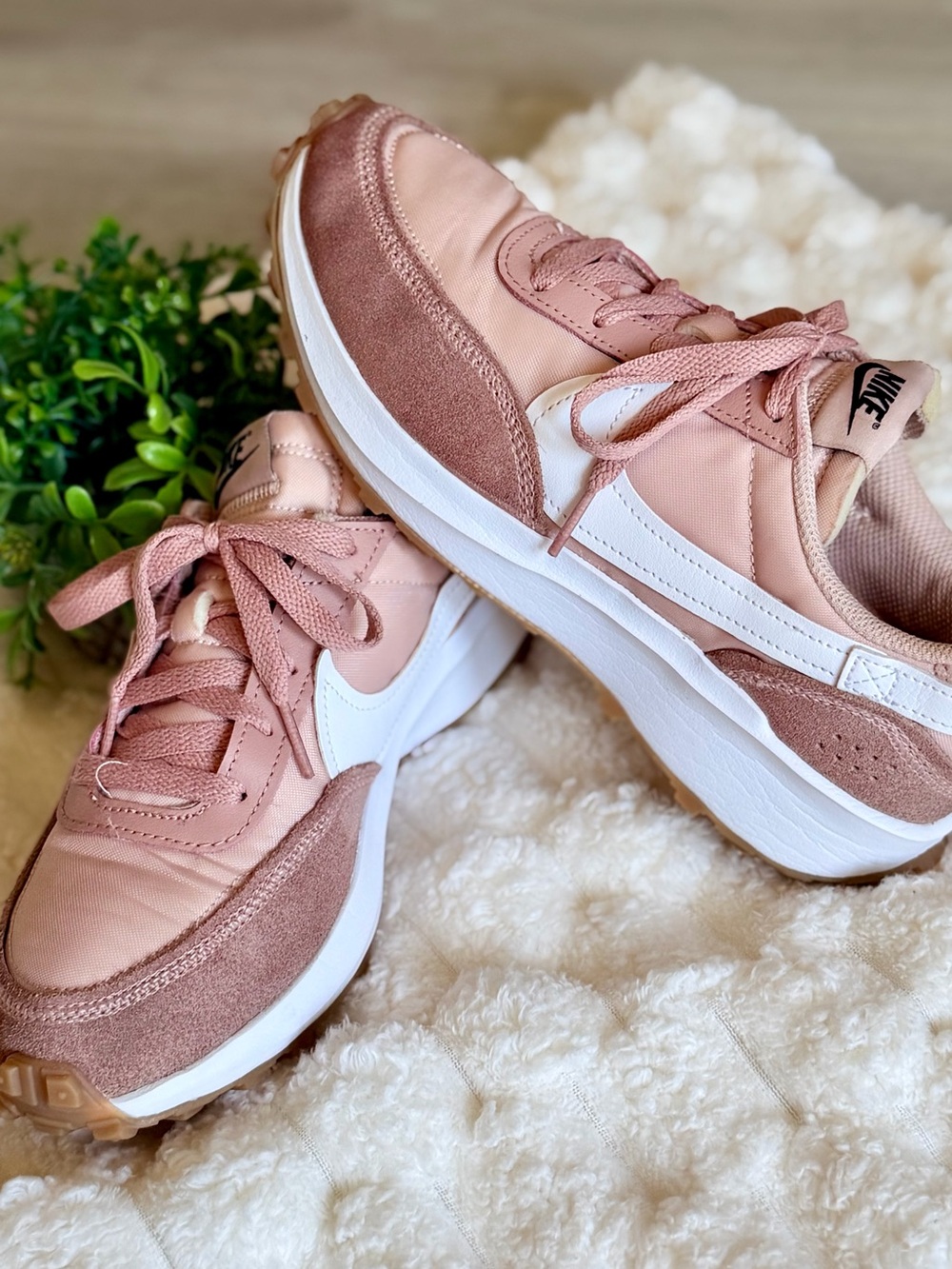 Nike Women's Pink Suede & White Stripe Sneakers